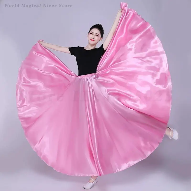 Faldas de satén con vuelo grande para mujer, falda de danza del vientre de Flamenco español, traje de baile tradicional para Festival, ropa de práctica de bailarina gitana