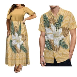 Women'S Crew Neck Dress Fashion Men'S Shirt Large Size Short Sleeve Couple Suit Polynesian Island Design Formal Dress