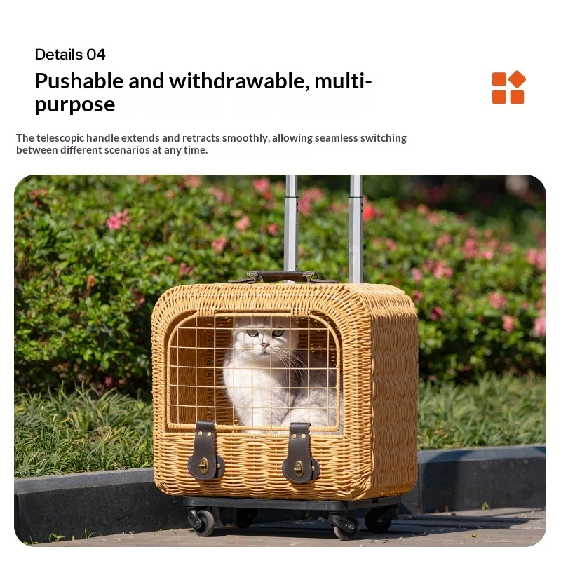 Transportín rattan con ruedas doble transpirable para gatos y perros - imagen 3