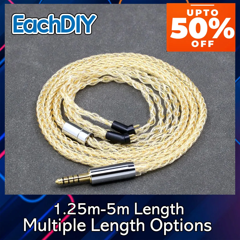 8 Core 99% 7n Pure Silver 24k Gold Plated Earphone Cable For Etymotic ER4B ER4PT ER4S ER6I ER4 2pin 8807