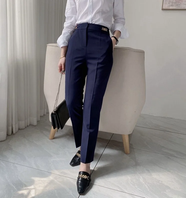 

Женские брюки Ele Commuter с высокой талией, прямые, весенние, легкие, класса люкс, с цепочкой, утягивающие, с карманами