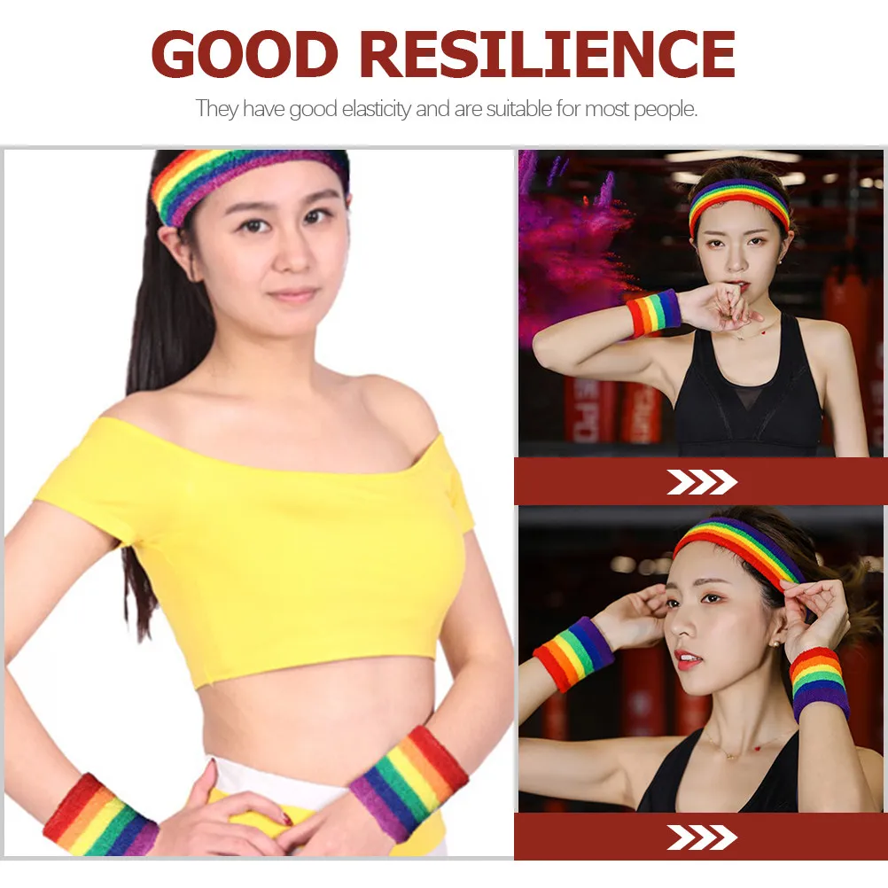 1Set Sturdy Breathable Sports Headband Wristband Set Sweat Absorbent Quick Dry for Volleyball Basketball Tennis Yoga Fitness