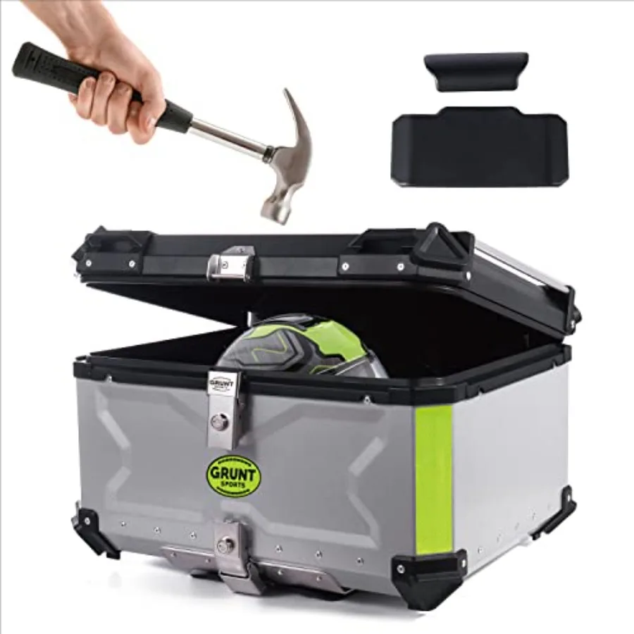 

Motorcycle tail box for scooter storage aluminum silver waterproof and secure lock with back cushion
