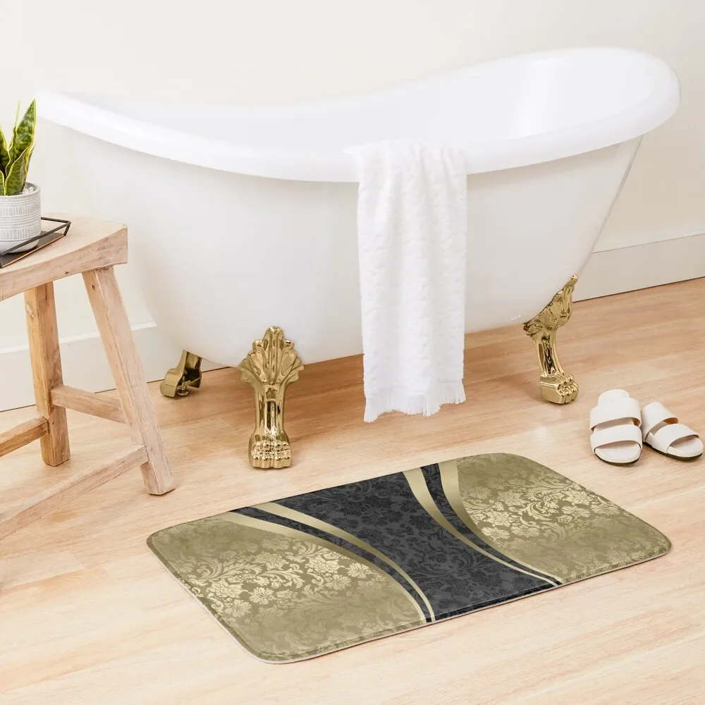 

Black And Gold Damasks And geometric Stripes Bath Mat DoorFor The Door Bathroom Accessories Mat