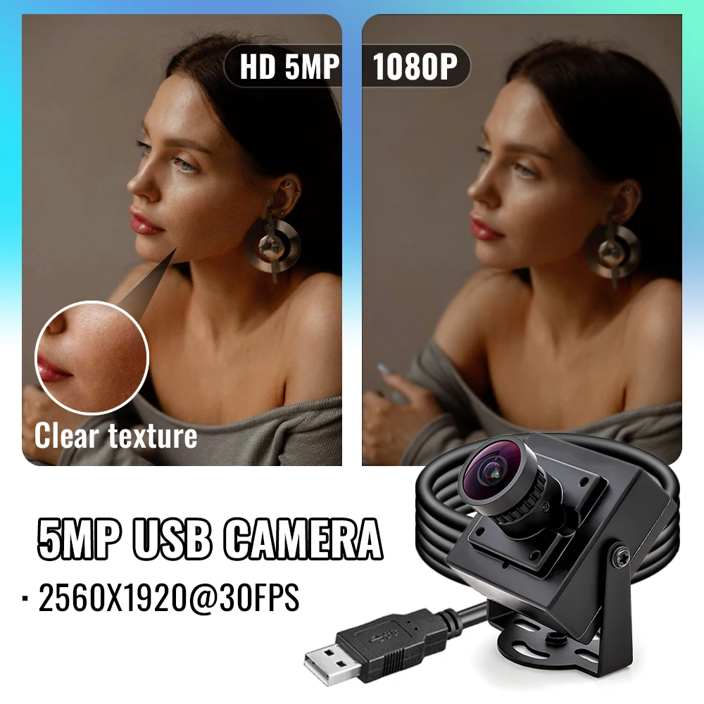 WGWK USB Camera For Computer 5MP 30FPS 2.1mm 121 Degree Wide Angle lens Ai Human Type Detection CCTV Camera Surveillance For PC