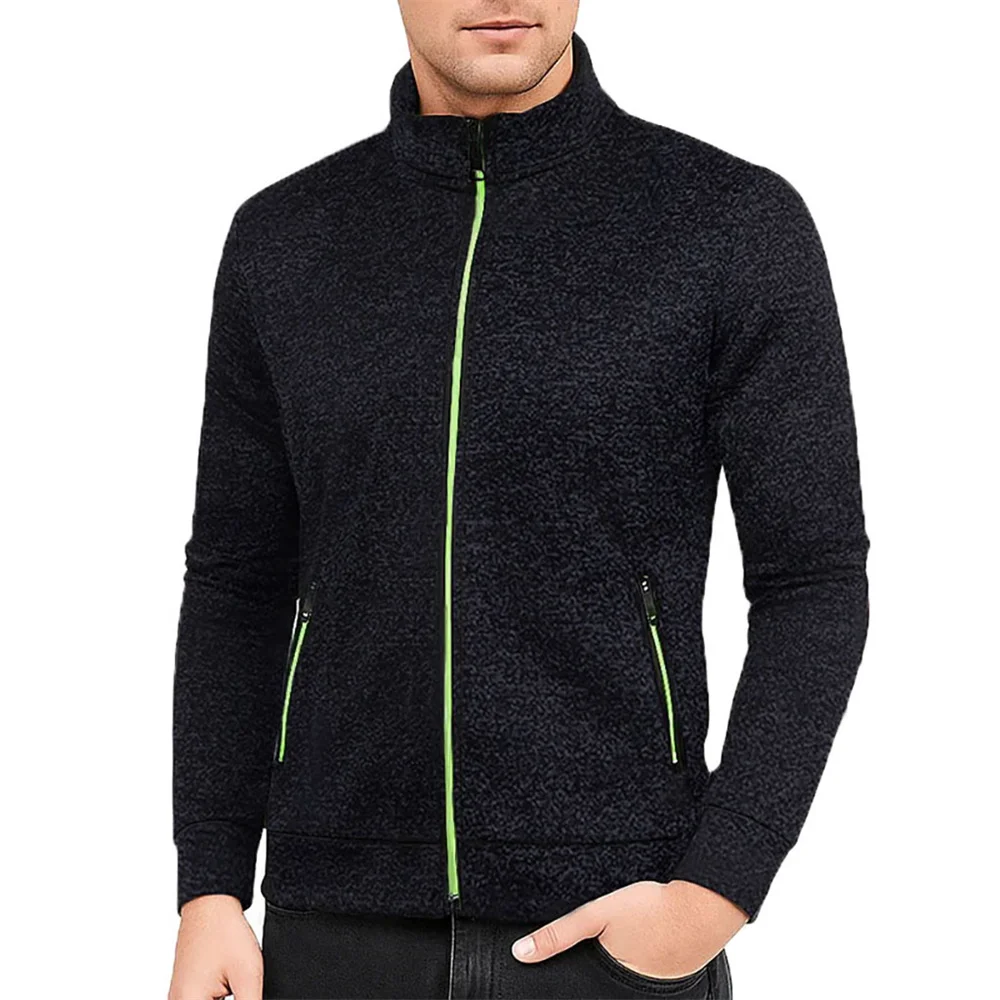 

Men's Sweatshirt Jacket Stand Collar Slim Fit Contrast Color Zipper Fashion Cozy Stylish Outwear Comfortable Male Jackets