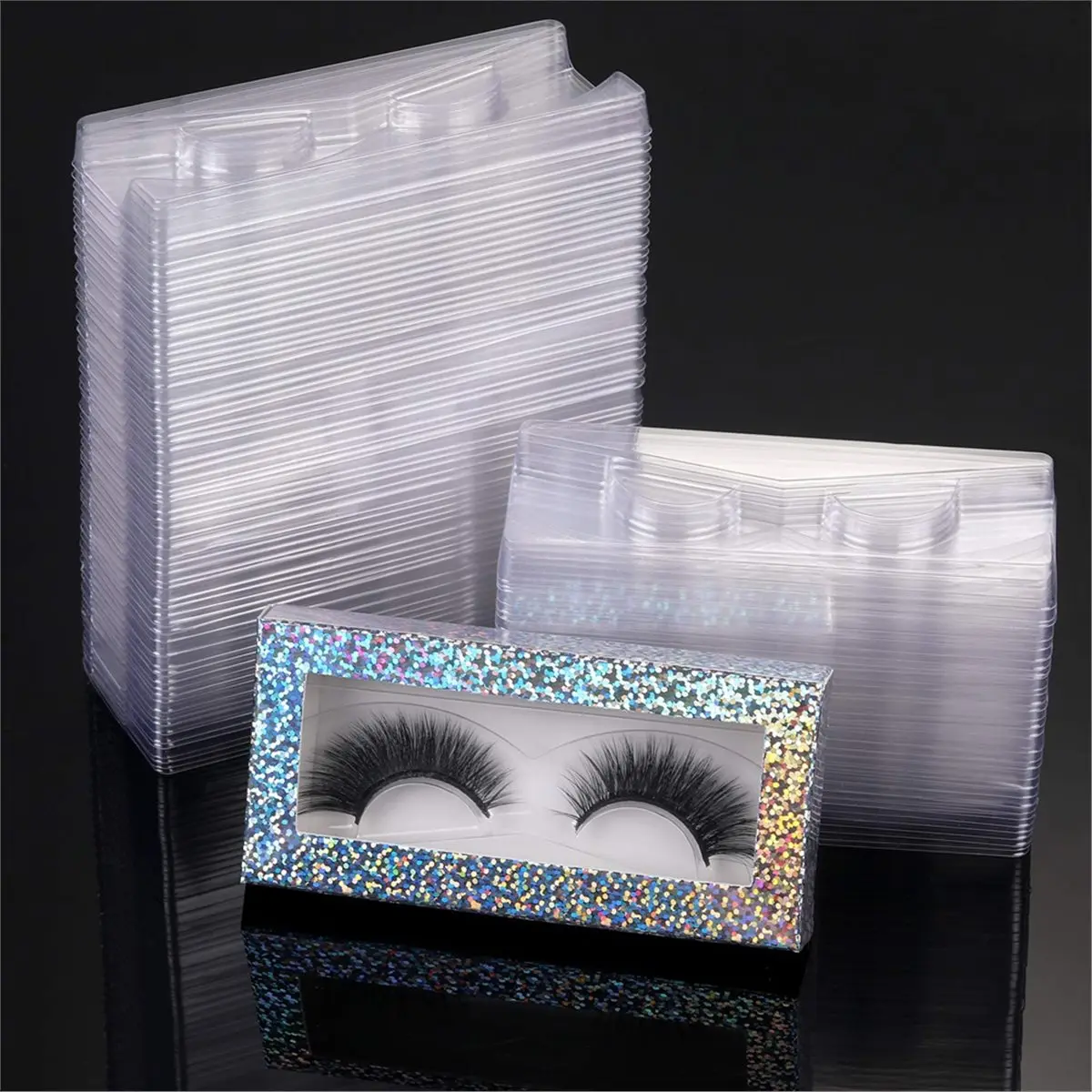 [N84R] 50 Piece Rectangle Lash Trays Holder Plastic Eyelash Trays for False Eyelash Packaging Box Eyelash Storage Case