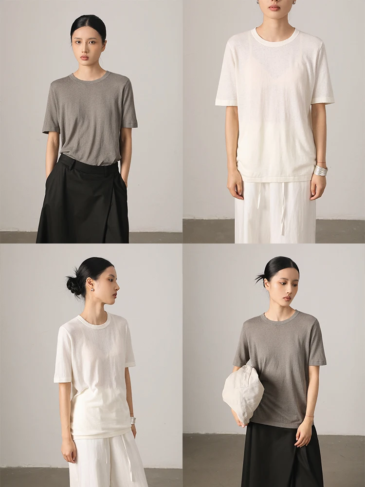 

Vimore Simple Basic Linen Cotton Soft Wool Lightweight Breathable ort Sve T-irt Women's Summer Slim Fit round Ne Top