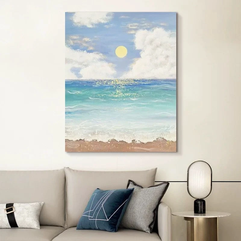 

Современная абстрактная картина с морским пейзажем, настенный художественный постер для домашнего декора, текстурированная картина маслом ручной работы на холсте для гостиной, крыльца