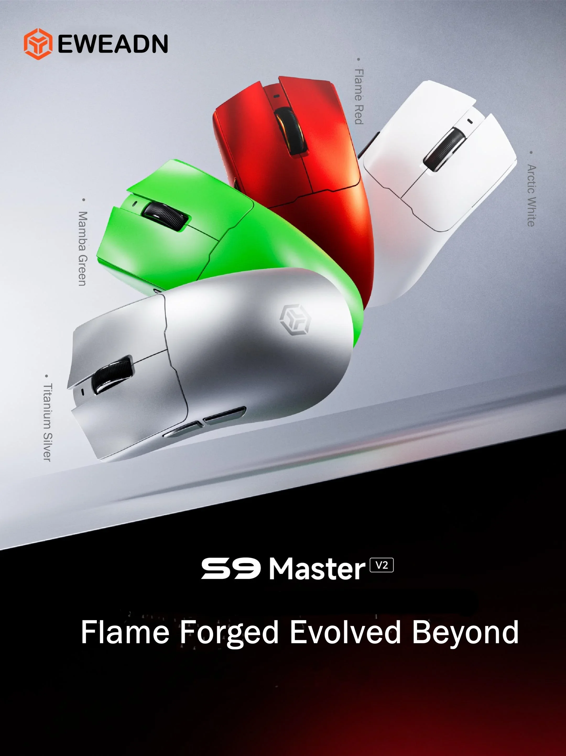 EWEADN S9 V2 Master PAW3955EX 50000DPI 8K Wireless Gaming Mouse 750IPS 60G 20000FPS Nordic 54L15 Ergonomic for Medium-Large Hand
