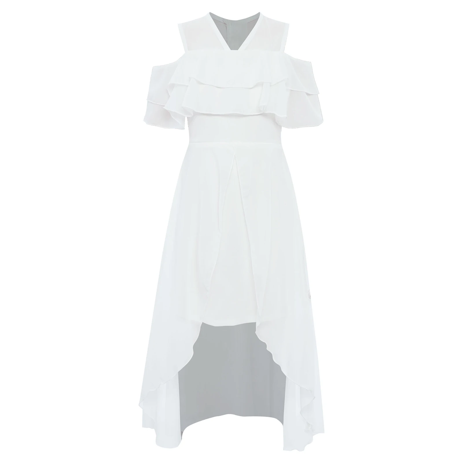 

Flower Girls Summer Dress V-Neck Ruffled Sleeves Chiffon Solid Color High-Low Princess Dress for Wedding Birthday Formal Party