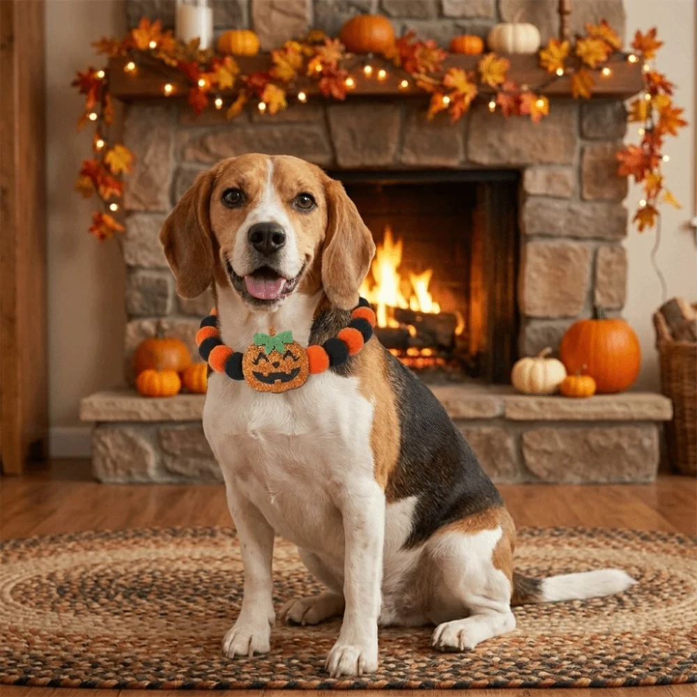 Pumpkin Design Halloween Pet Collar Soft Funny Style Orange Dog Collar Adjustable Rope Lightweight Cat Collar Party