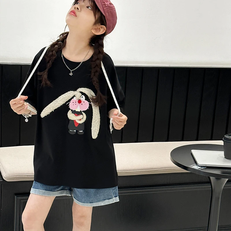 

Girls' Short sleeved T-shirt 2024 New Children's Summer Trendy Brand Summer Clothes Girls' Korean Loose Western Style Top