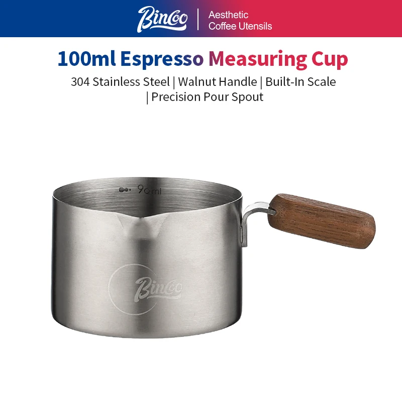 Bincoo Espresso Shot Glass Stainless Steel with Measurement Marks Ounce Cup for Coffee Extraction and Milk Frothing