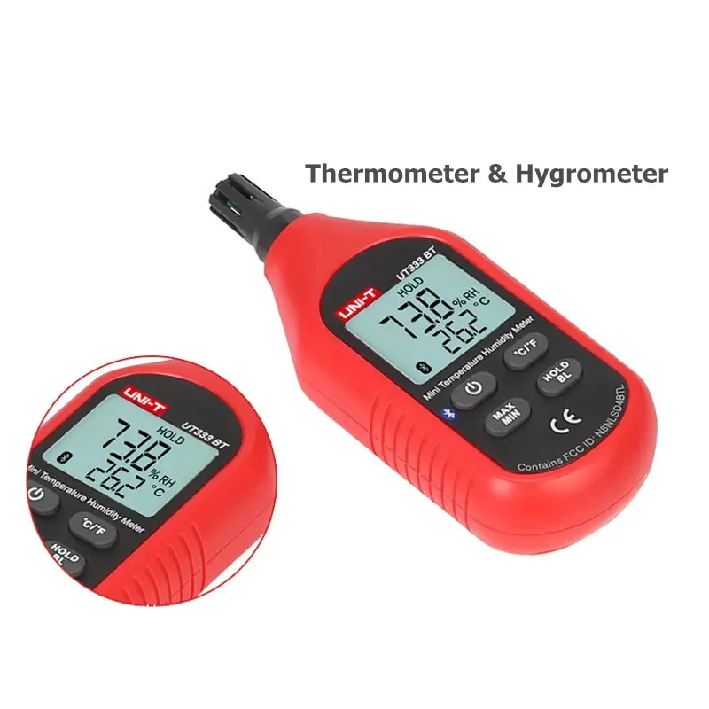 Medidor de Temperatura y Humedad UNI-T UT333/UT333S/UT333BT 2 en 1, Termómetro Higrómetro Digital, Diseño de tipo dividido con pantalla LCD