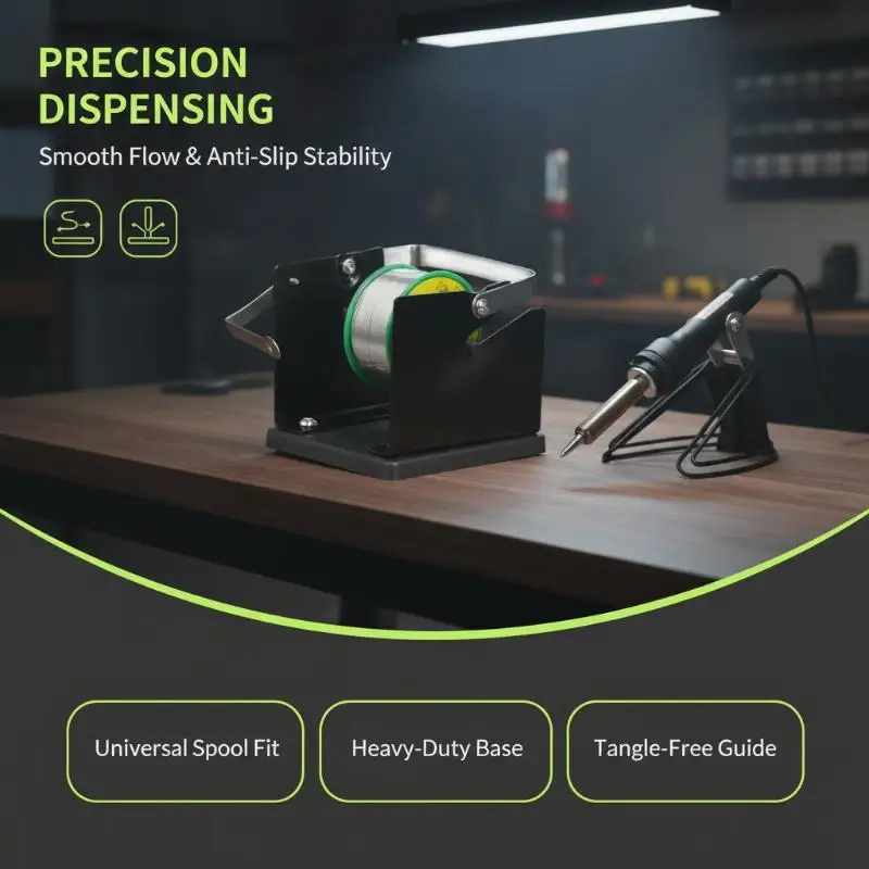 Compact Solder Wire Spool Dispenser, Adjustable Metal Reel Stand for Workbench Welding Wire Organizer