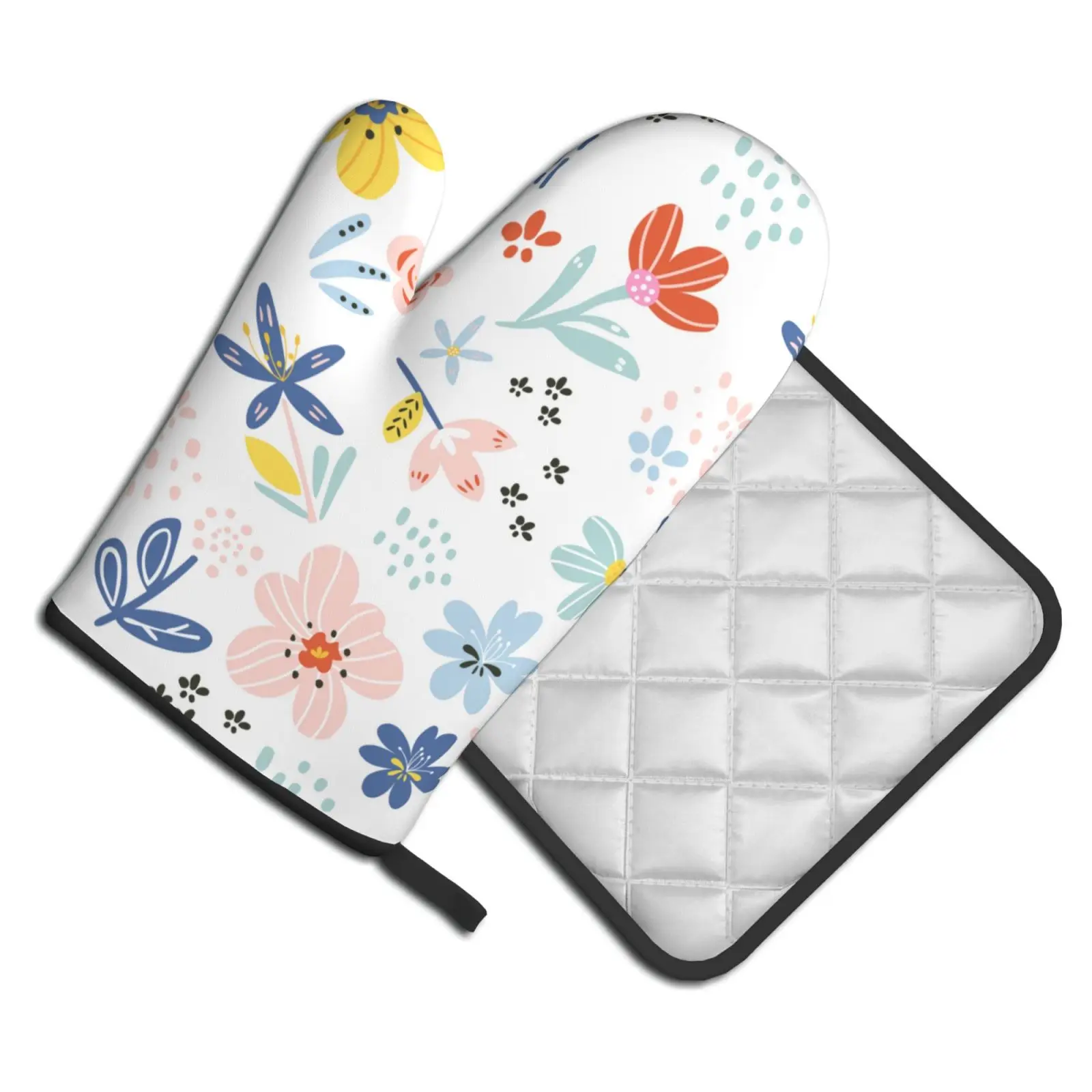 Broken Flowers Oven Mitts and Pot Holders Sets, Heat Resistant 2 Pcs for Safe BBQ Cooking Baking Grilling