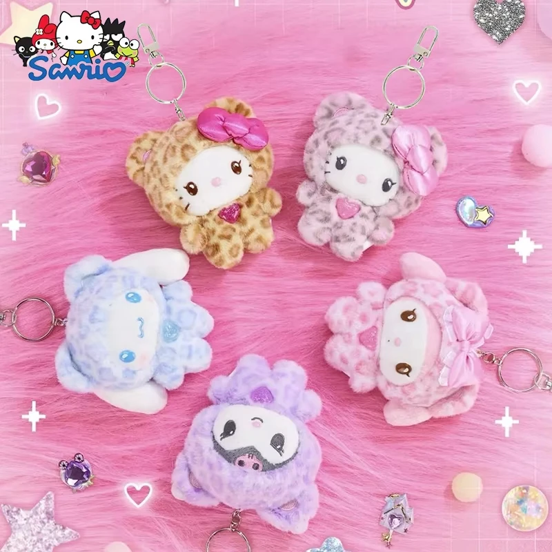 Sanrio Leopard Bear Series Hellokitty Cinnamoroll My Melody Plush Toys Cute Bag Doll Pendants Gift Dolls