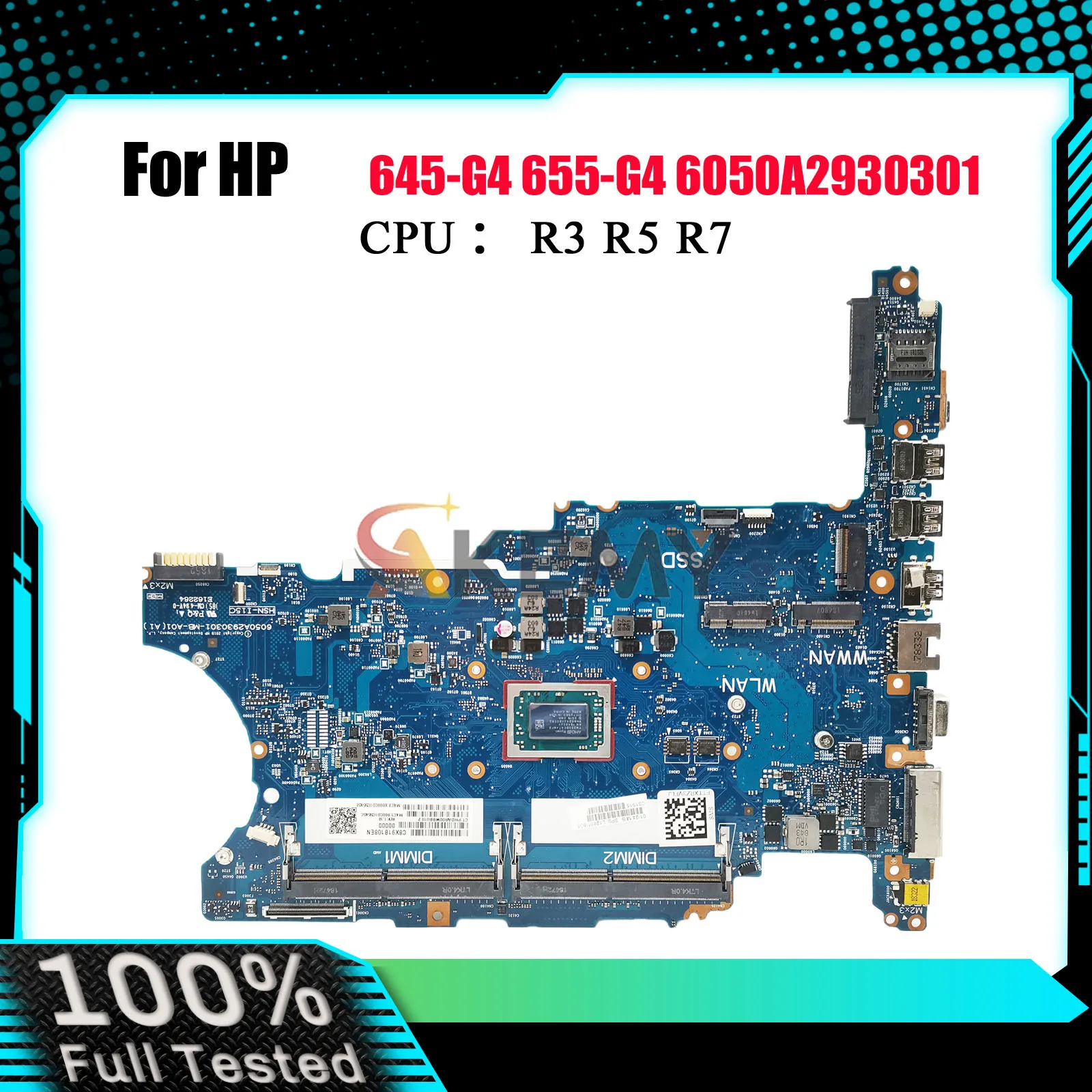 

6050A2930301 для HP ProBook 645 G4 655 G4, материнская плата для ноутбука L12801-601 L12800-601 с процессором R5-2500U R7-2700U, 100% полностью протестировано