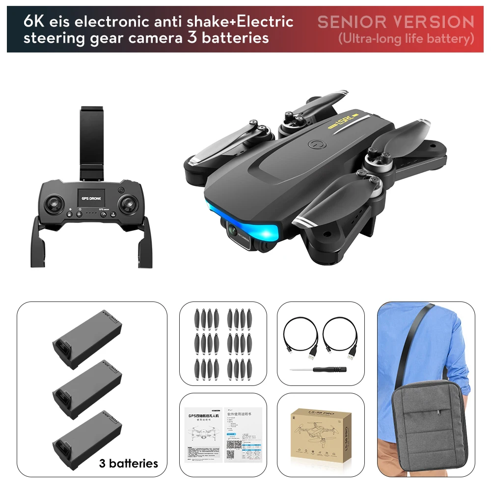 

2024 New LS38 Drone GPS 6K HD Camera fpv dron Optical Flow Positioning Obstacle Avoidance Photography Foldable Quadcopter Toys