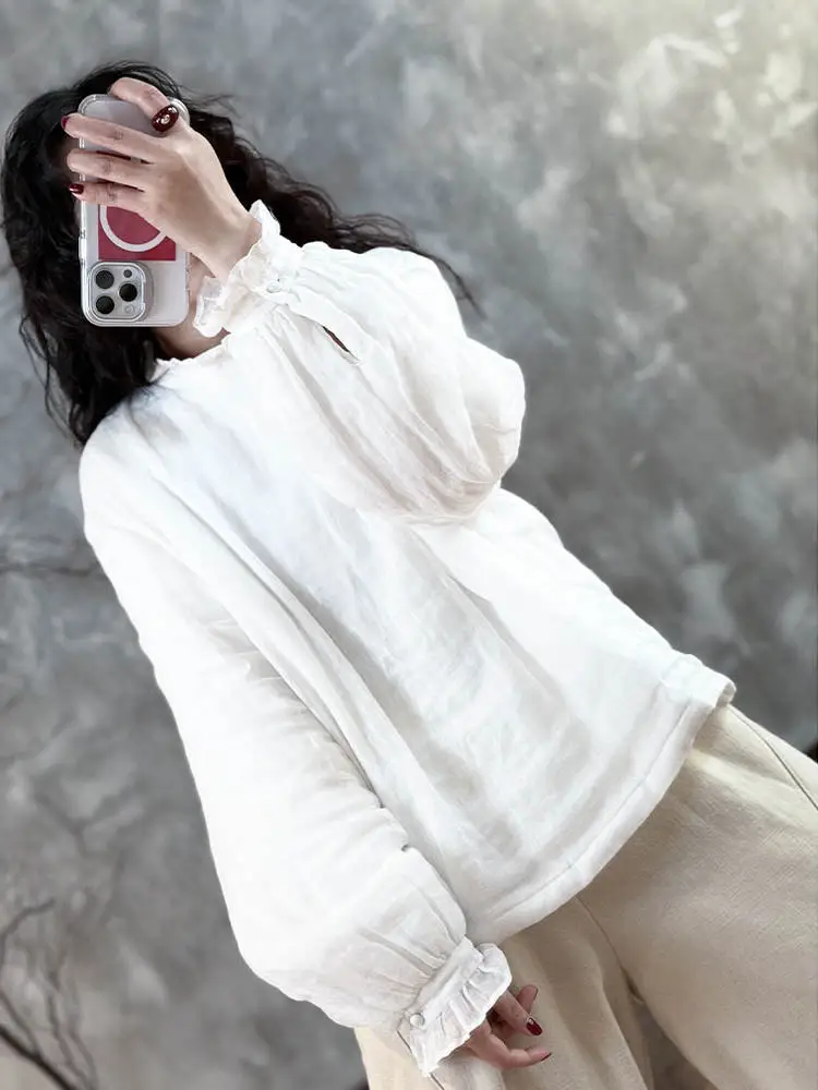 Feminino longo sve algodão irt thiened casual solto sle primavera outono inverno fiel versátil ne design de renda