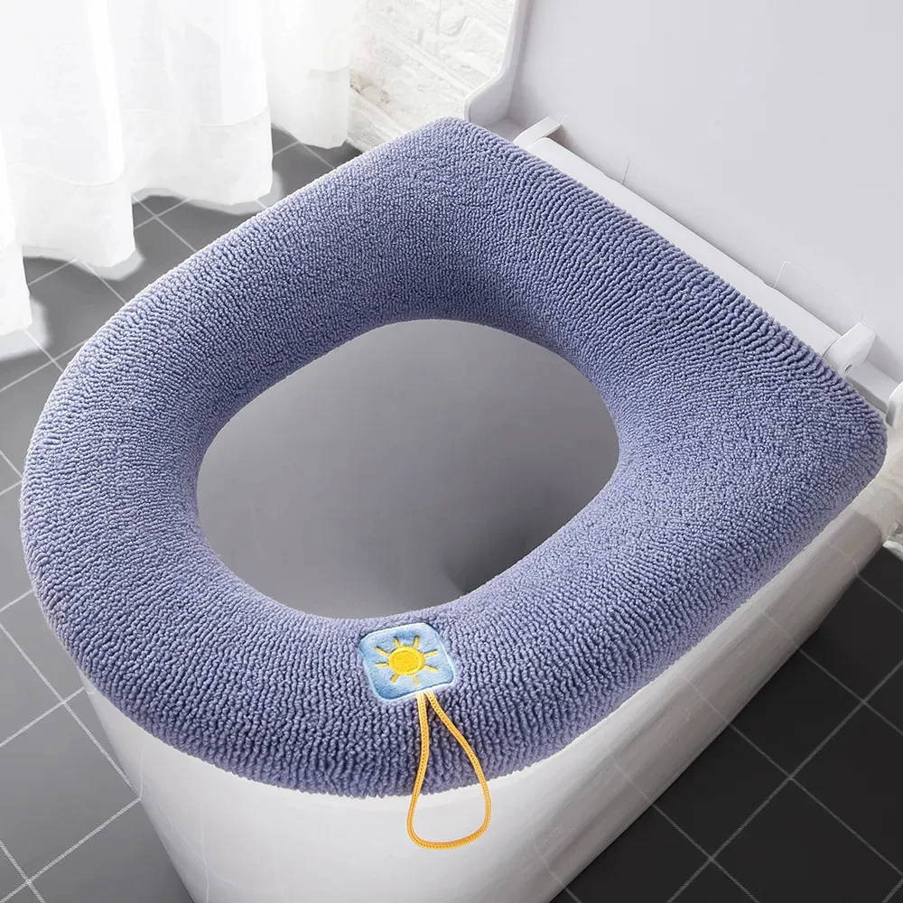 Penutup kursi Toilet hangat musim dingin, bantal bantalan Toilet kamar mandi dengan pegangan lebih tebal lembut dapat dicuci, aksesori penghangat