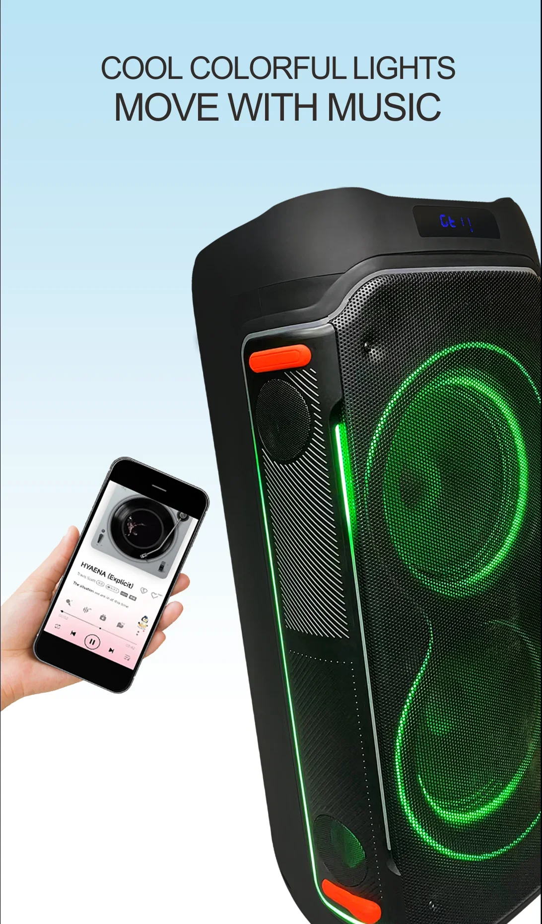 Hot Sales 80W*2 LED Light Good Sounds Wireless Portable Bluetooth Party Speaker Black Battery TWS TYPE-C RGB   Home