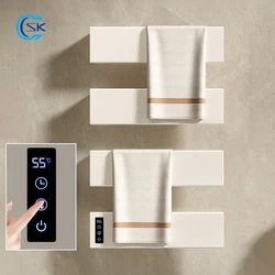 White/Gray Bathroom Towel Warmer Temperature Control Timing Electric Towel Rack Hidden/Exposed Wires Electric Heated Towel Rail