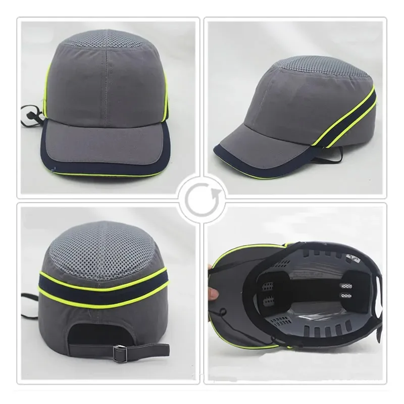 Work Safety Hi-Viz Strip Bump Cap Hard Inner Shell Protective Helmet Baseball Hat Style For Work Factory Shop Head Protection