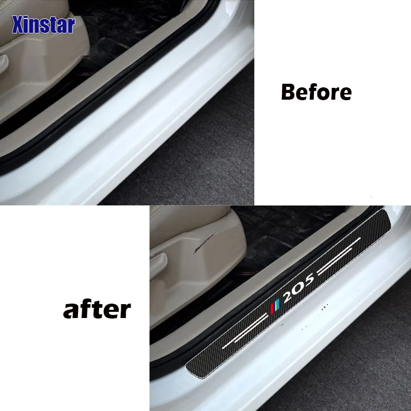 4Pcs Carbon Fiber Car Door Sill Sticker For Peugeot 205 Auto Accessories