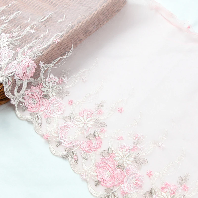 10/20Yards Pink Embroidered Lace Trim DIY Clothing Sewing Crafts Flowers Embroidered Lace For Bra Lingerie Needle Work