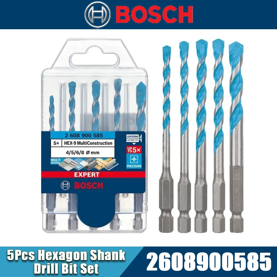 BOSCH 2608900585 5Pcs HEX-9 Multifunctional Hexagon Shank Drill Bit Set 4/5/6/8MM Wear Resistant Drill Bit Tool Accessories