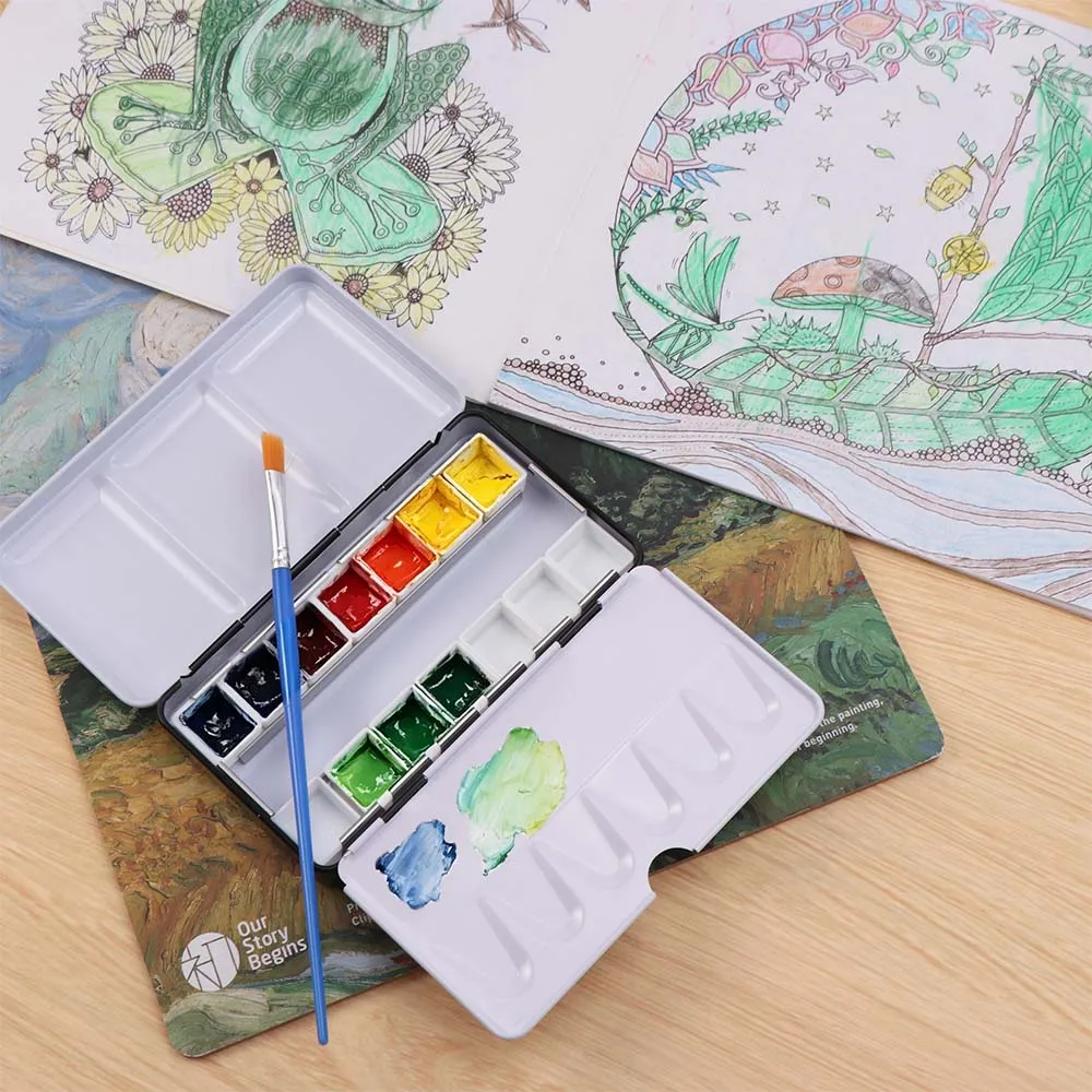 Art Supplies 12/24/52 Grid Empty Watercolor Palette Rectangular Metal Empty Paint Case Thicken Watercolor Tin Palette Travel