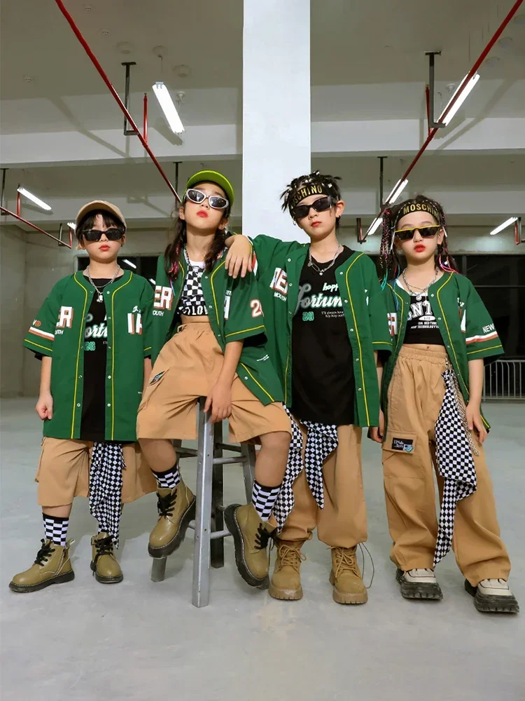 힙합 소년 패션 야구 재킷 솔리드 카고 바지 소녀 멋진 streetwear 어린이 재즈 의류 세트 어린이 거리 댄스 의상