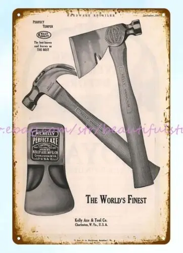 1927 Kelley Vanadium Axe Hammer woodworking tools tin sign wall art shops plaque