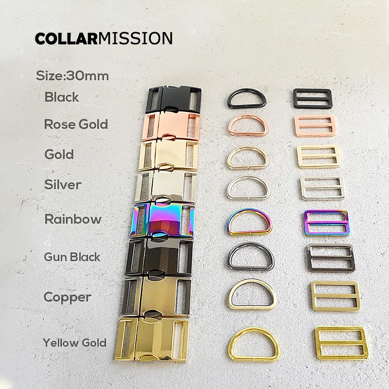 50set/lot Engraved(metal buckle+Tri-Glid+D ring)for garment luggage backpack cat dog collar DIY accessory 8 Colours 5 sizes