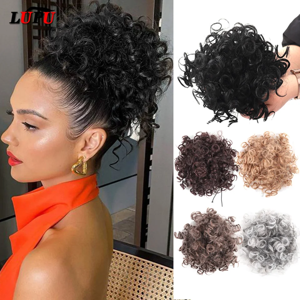 LUPU Synthetic Curly Chignon Messy Bun Hair pieces for Women Elastic Drawstring Ponytail Scrunchies Clip in Hair Extensions