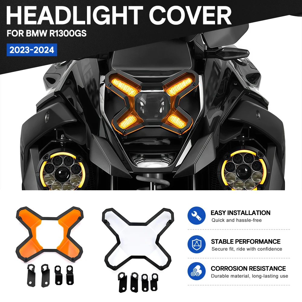 Premium Durable Scratch-Resistant Front Headlight Grill Shield  For BMW R1300GS Dual-Color Lens Snap-On Protective Shield