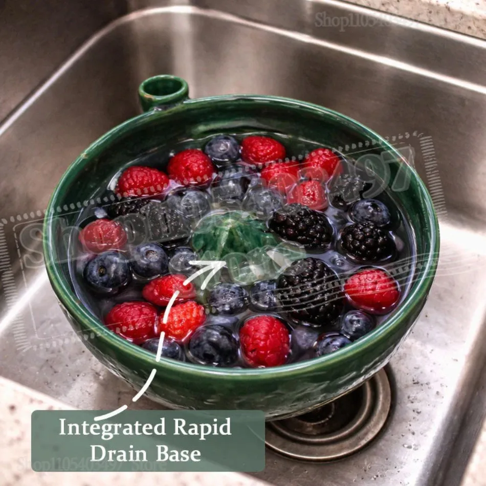 Self Spinning Berry Washing Bowl with Drain Holes,360 Degree Cleaning Fruit Automatic Quick Kitchen