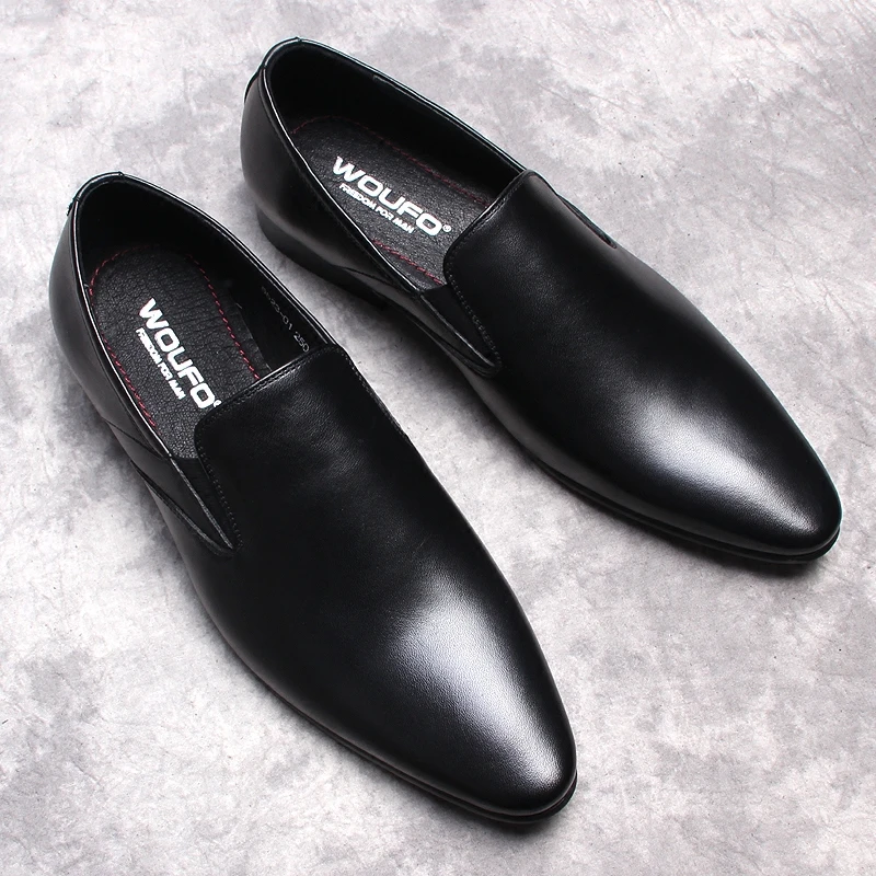 HKDQ Brand Pointed Toe Loafer Men Genuine Leather Shoes For Male Italy Oxfords Fashion New Luxury Dress Shoe Snake Pattern Black