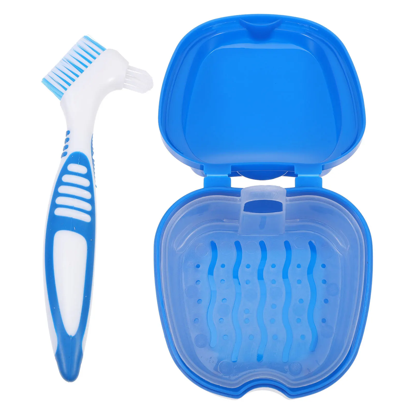 

1 Set Denture Box Kit Portable False Tooth Holder Storage Case With Denture Cleaning Brush Supple Bristle Tool For Oral Care