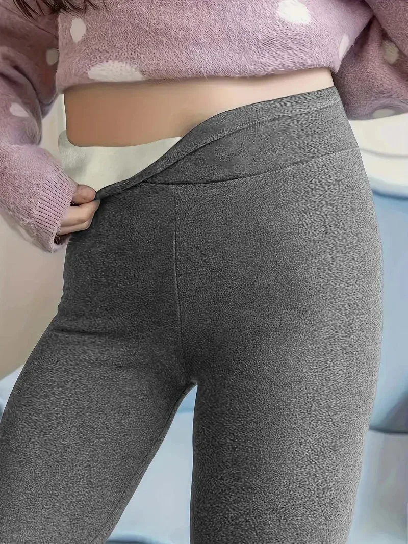 

Женские повседневные леггинсы размера плюс 1X-5XL, однотонные флисовые эластичные утягивающие леггинсы с высокой талией, средние эластичные леггинсы