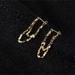 Minimal Double Layered Tassel Chain Earrings for Women Shiny Gold Color Simple Ear Line Cartilage Ear Jewelry Wholesale KDE078