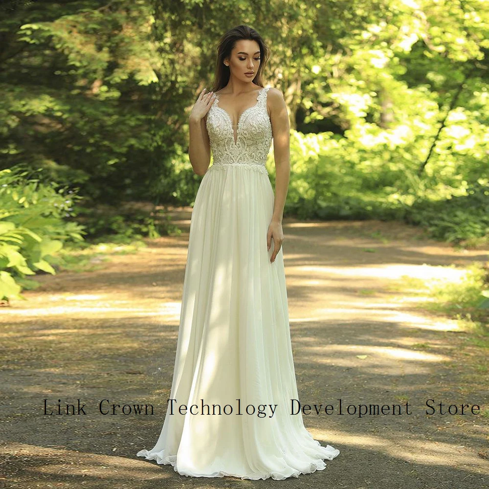 

Cream Strapless Wedding Dresses for Women Sleeveless Sleeveless Chiffon Bridal Gowns New Summer New Court Train Vestido De