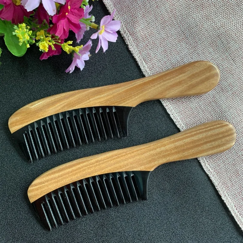 Horn Wooden Comb Splicing Ebony Wooden Comb Sub Splicing Handle Comb Hairdressing Comb Massage Comb Household Horn Comb Manufact