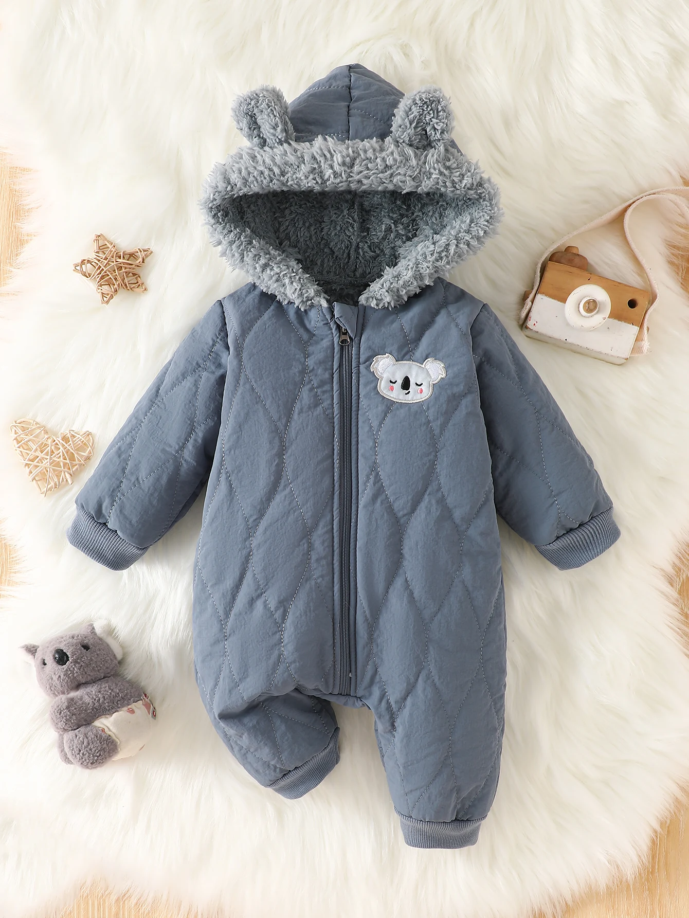 IURNXB Baby Winter Hooded Romper Cute Koala Fleece Jumpsuit Infant Warm Thick One-Piece Outfit for Newborn Outdoor Wear 1-18M