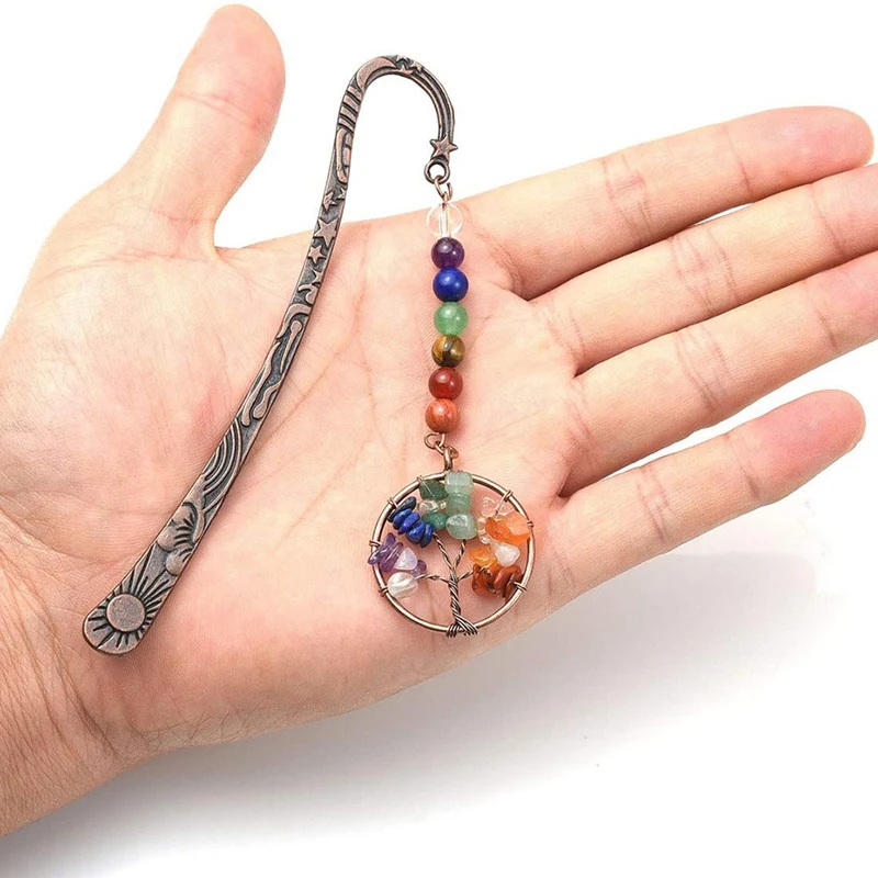 Chakra Crystal Bookmark Vintage Metal Tree Bookmarks For Women Student Teacher Graduation Christmas Gift