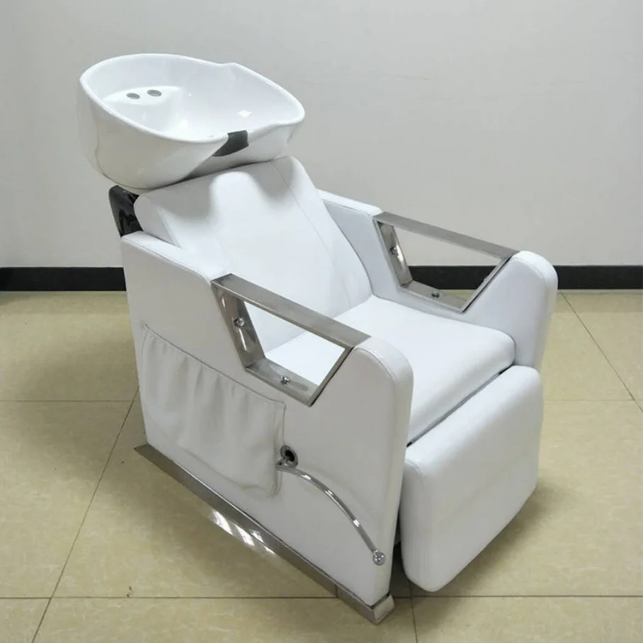 ！@Modern Design Light Luxury Semi-Reclining Shampoo Bed for Hair Salon Barber Shop with Tilt Feature Durable Metal Construction