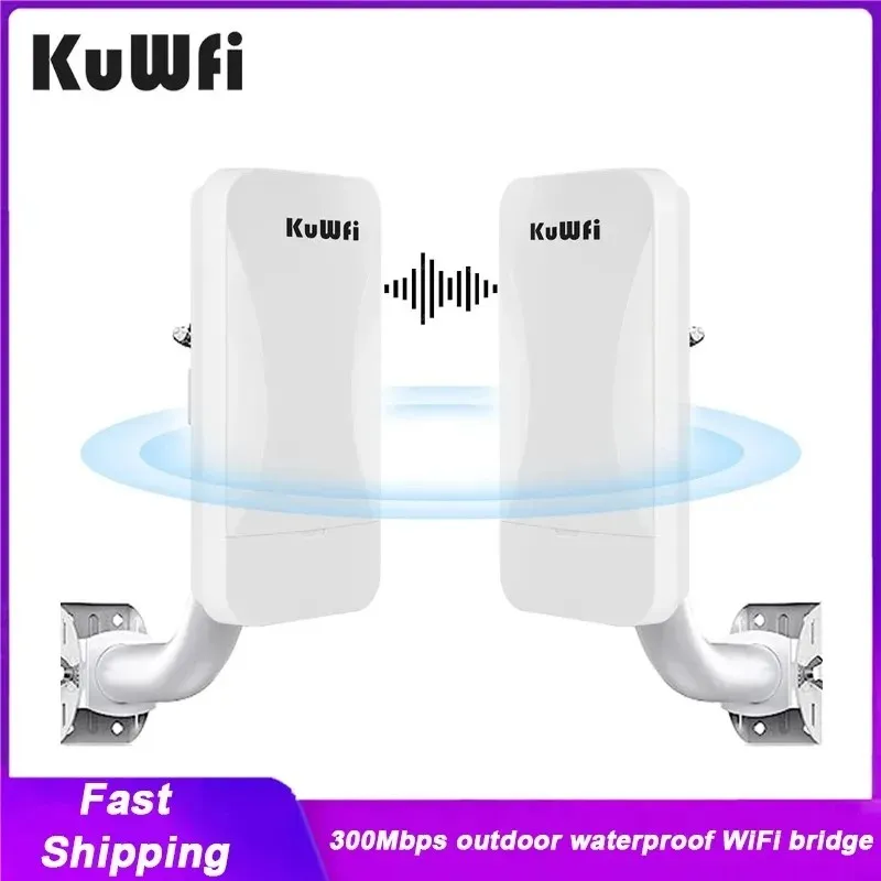 KuWfi 300Mbps Wifi Router Outdoor Wireless Bridge 2.4G Wireless Repeater Wifi Extender Point to Point 1KM With WAN LAN Port