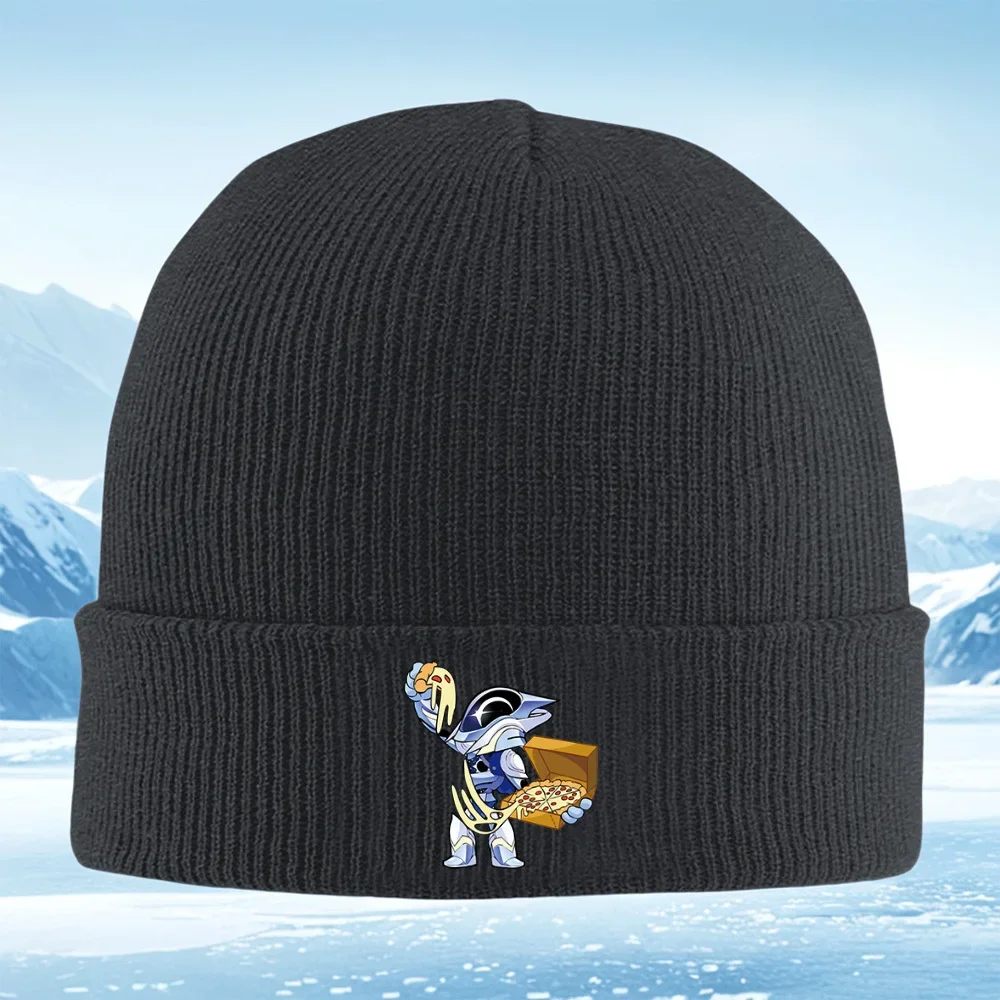 2026 Knight holding pizza and slice. Food delicious. Men Women Unisex Knitted Hat Beanie Pullover Cap Winter Thermal Warm Christ
